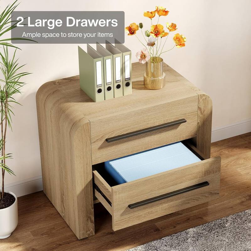 Modern Curved Nightstand with Storage for Bedroom