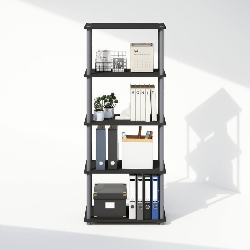 57.4 in. Tall Black/Gray Wood 4-Shelf Bookcase