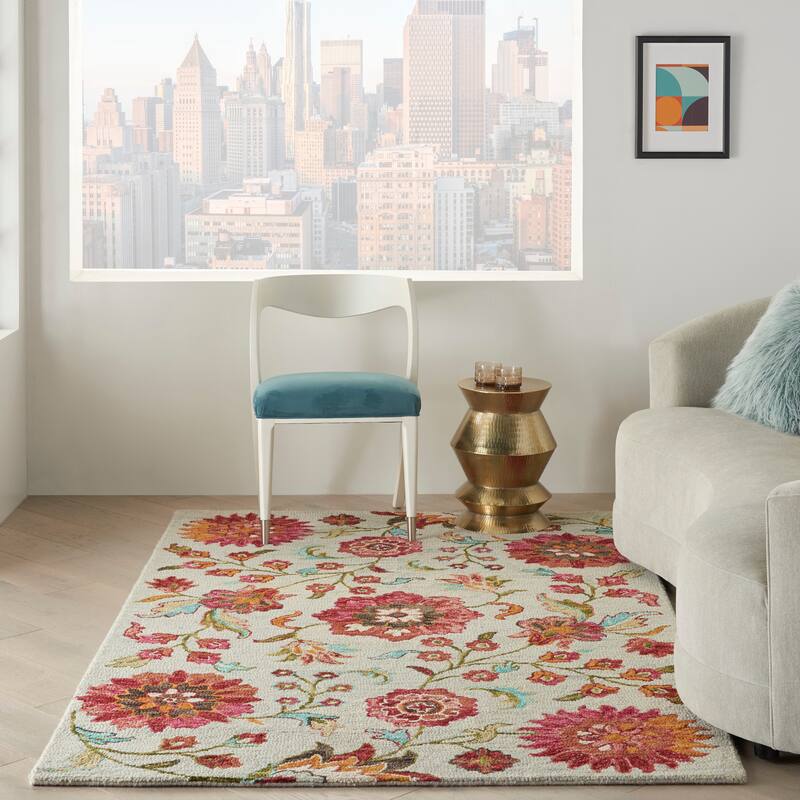 Nourison Bahari Hand-Tufted Botanical Wool Area Rug - 5' x 7' - Grey/Multi