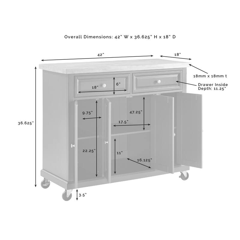 Full Size Kitchen Cart with Stainless Steel Top - Mobile Island with Tiered Shelf & Storage