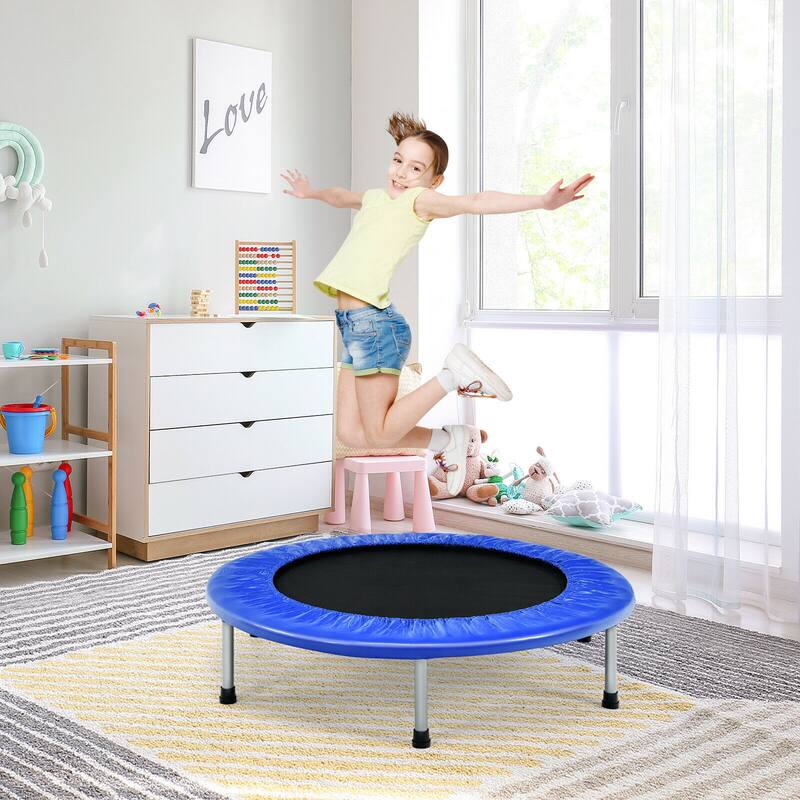 38" Foldable Trampoline with PP Jumping Mat and Anti-Scratch PVC Padding for Safety - 38"φ x 7.5"