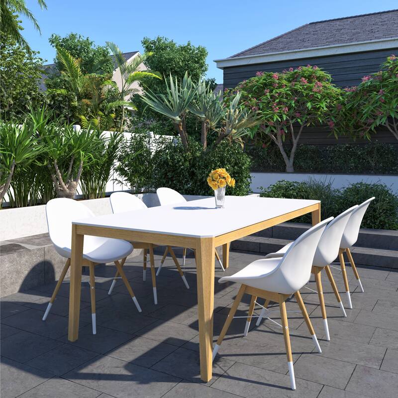 Amazonia Dreure Outdoor Patio Wood Dining Set - Big White Table