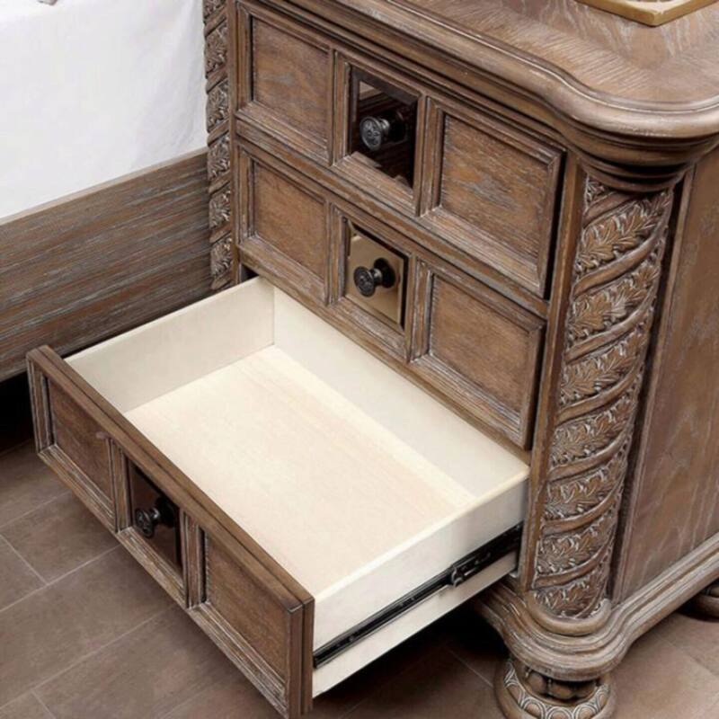 Transitional Rustic Natural Tone 1pc Nightstand Only Solid wood 3-Drawers Bronze Round Knobs Bedside Table Bedroom Furniture - Rustic
