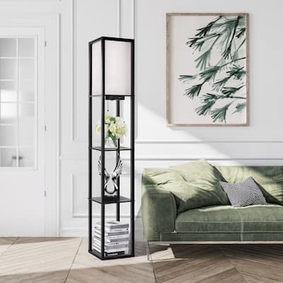Floor Lamp with Shelves, LED Shelf Floor Lamp with 1 USB & 1 Type C Ports, 1 AC Outlet, 3 Color Temperature