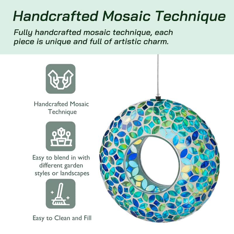 Glitzhome Round Hanging Multi-Color Mosaic Birdfeeder