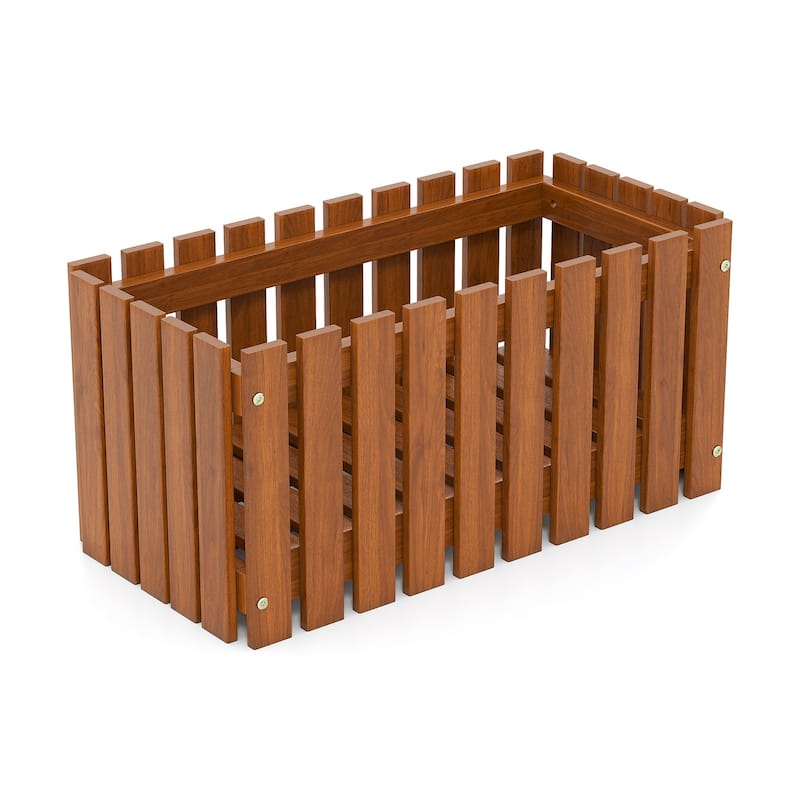 Solid Wood Flower Box Planter with Slat Design Indoor Outdoor Garden Bed for Vegetables Herbs and Flowers - 25" x 12" x 12" - Brown