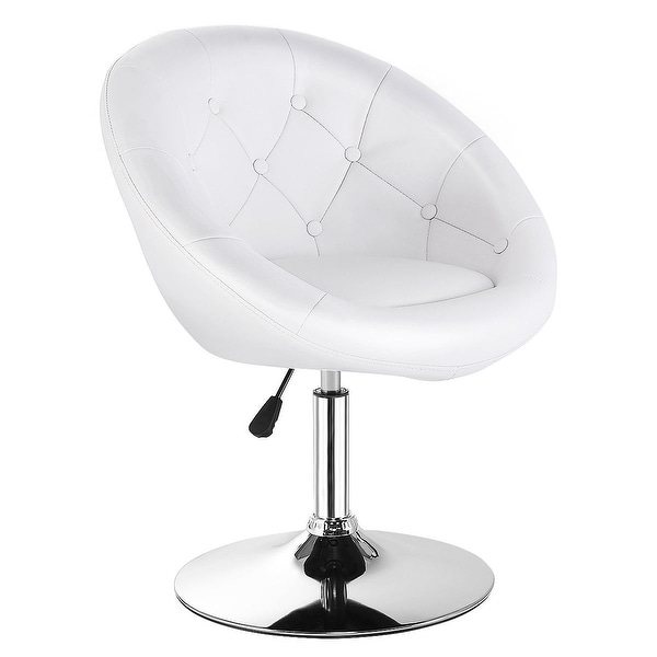 1PC Adjustable Modern Swivel Round Tufted Back Accent Chair PU Leather-White