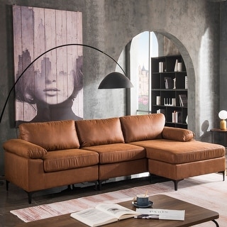 OVIOS Mid-Century SUEDE Leather Chaise Reversible Sofa