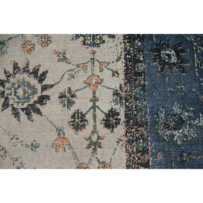 Hand Knotted Oriental Viscose Silk Carpet Transitional All-Over Beige & Ivories Oushak Area Rug - 7' 10'' X 5' 0''