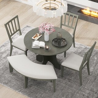 Rustic 5-piece Round Dining Table Set with 3 Upholstered Chairs and ...