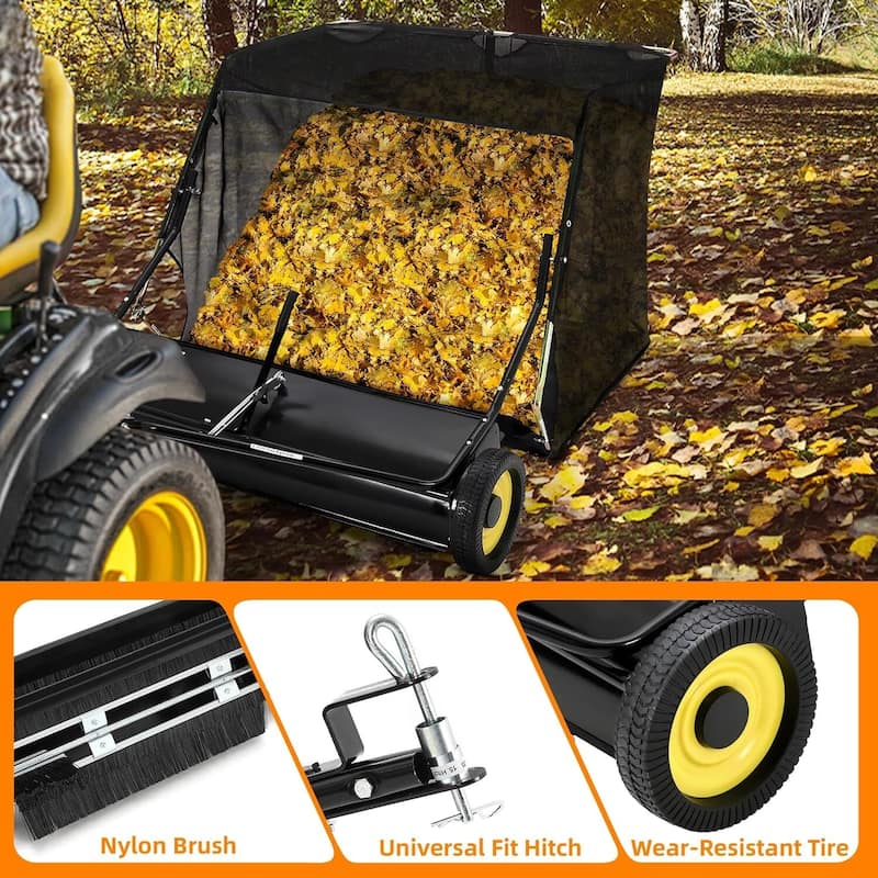 50" Tow-Behind Lawn Sweeper, Leaf & Grass Collector for Lawn Tractor ATV UTV - 50 inch