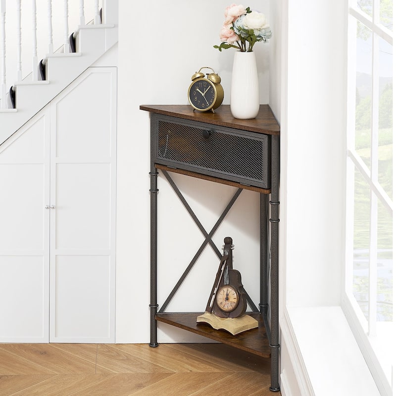 VECELO Modern Set of 2 Corner Nightstands Storage Corner Cabinet with Flip Door