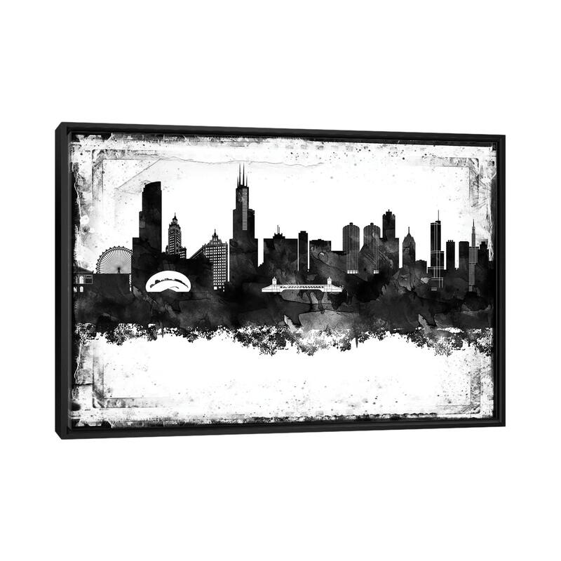 iCanvas "Chicago Black And White Framed Skylines" by WallDecorAddict Framed - Black - 32x48