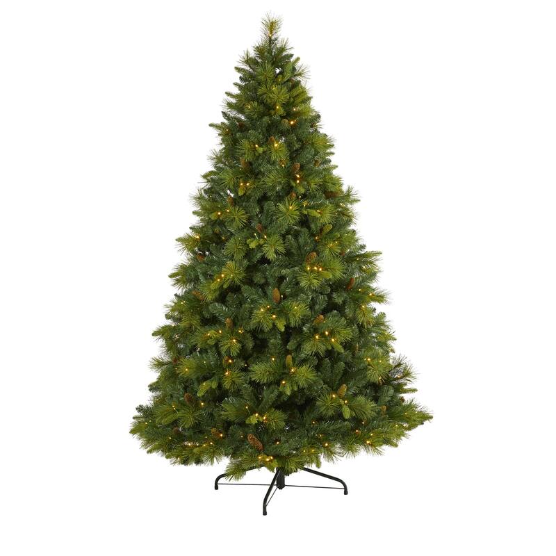 7.5ft Slim Christmas Tree with Lights - Artificial Pine Tree, Holiday Decor, Warm White LED Lights - Green - 84