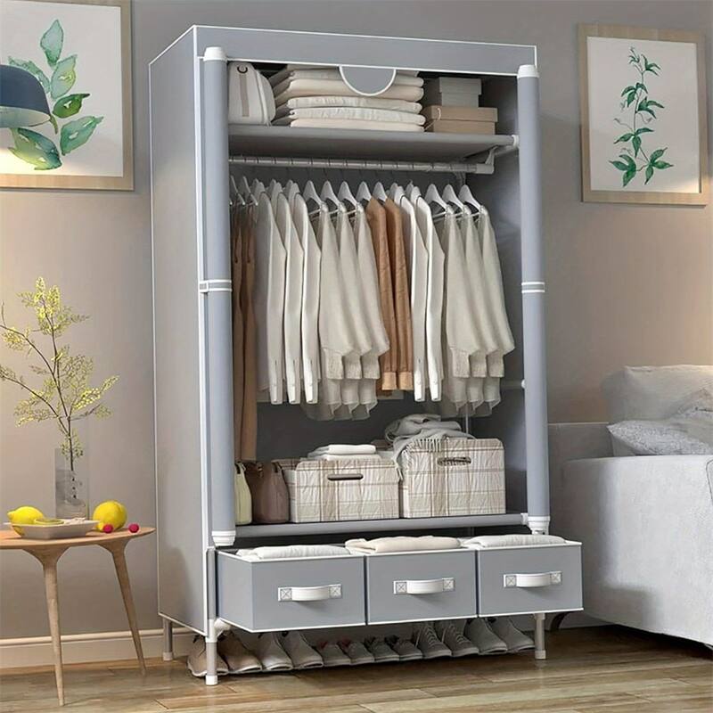 1PC Portable Wardrobe 67×35.4×17.7in - Rolling Door,Hanging Rack