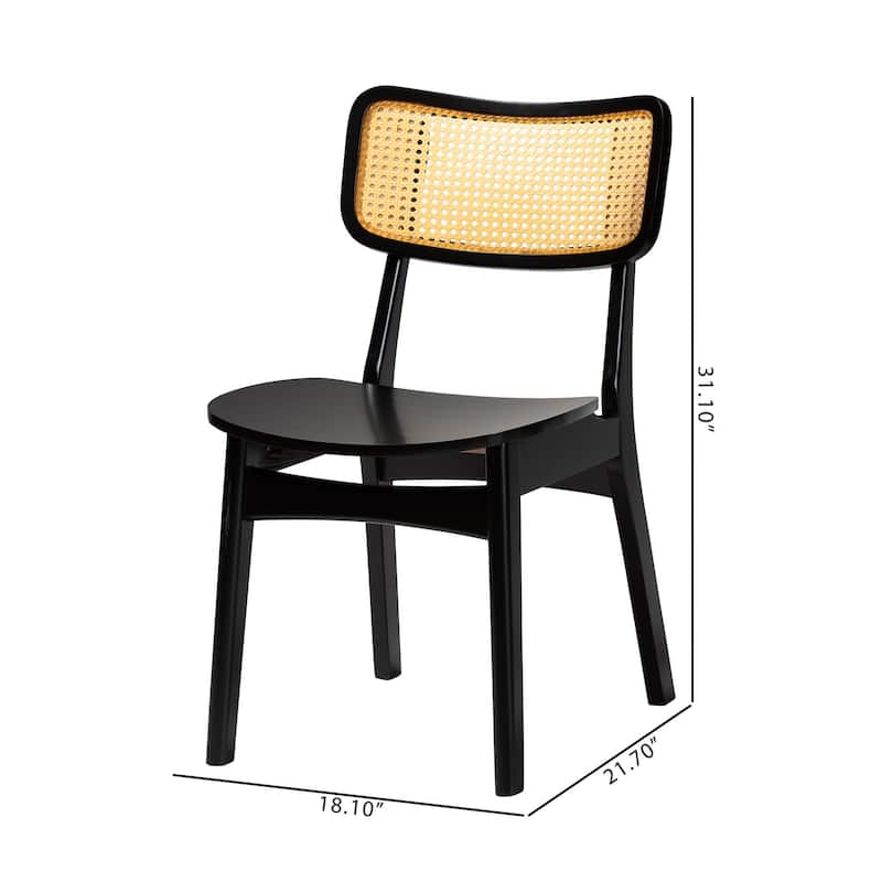 Tafari Mid-Century Modern Wood and Rattan 2-Piece Dining Chair Set
