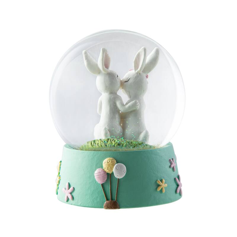 Glitzhome Easter Resin Bunny Couple Waterglobe Spring Gifts Table Decor