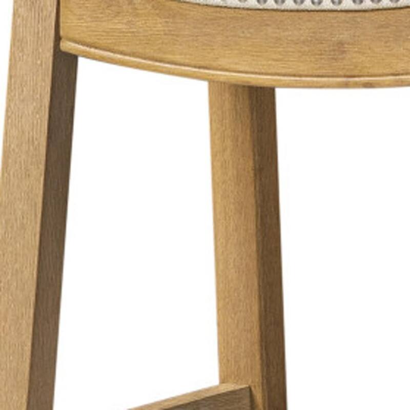 HomeRoots 31" Bone and Natural Faux Leather and Solid Wood Backless Bar Height Bar Chair