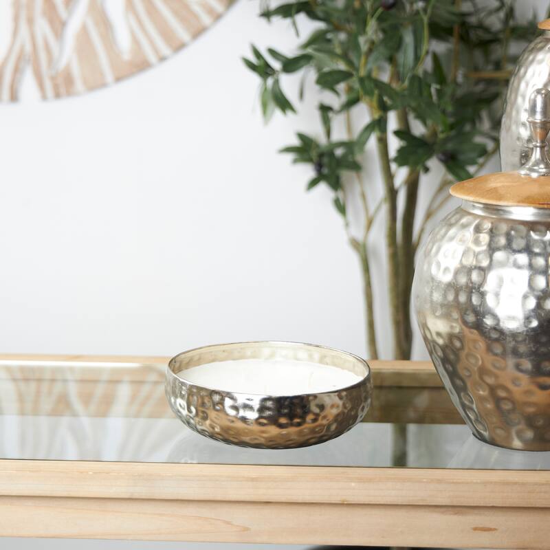 Gold or Silver or Copper Metal Mediterranean Fig Scented Hammered 20 oz 3 Wick Candle with White Wax - Silver