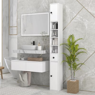 Kleankin 71" Tall Bathroom Storage Cabinet, Narrow Toilet Paper Cabinet with Open Shelves, 2 Door Cabinets, Adjustable Shelves