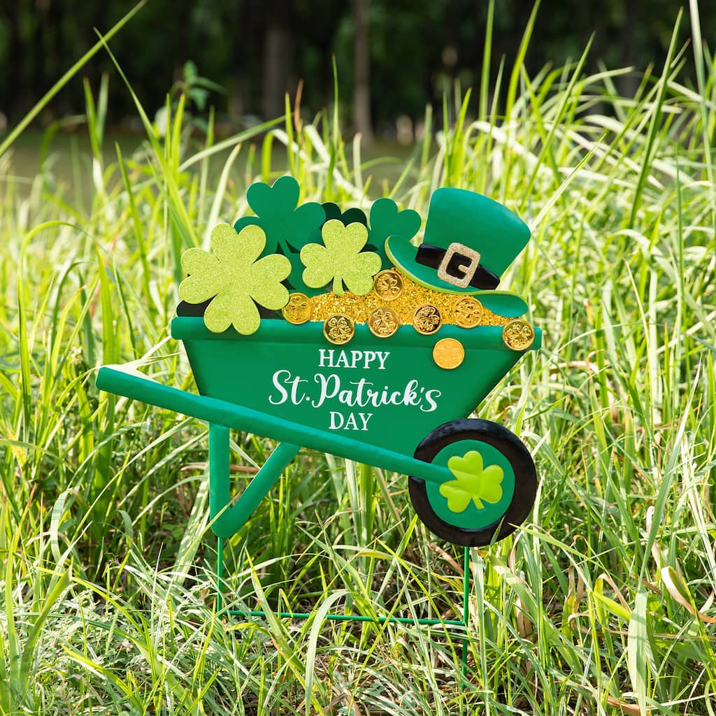 Glitzhome 24"H St. Patrick's Metal Shamrocks Wagon Yard stake or Wall Decor