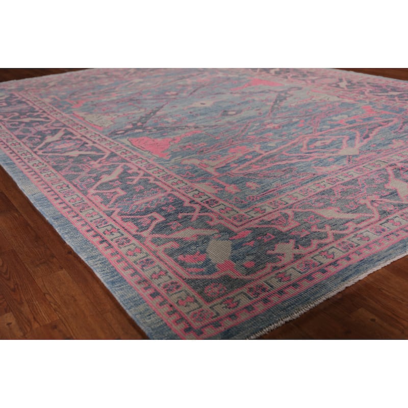 Hand Knotted Oriental 100% Wool Carpet Transitional All-Over Navy Blue & Blues Oushak Area Rug - 10' 3'' X 7' 9''