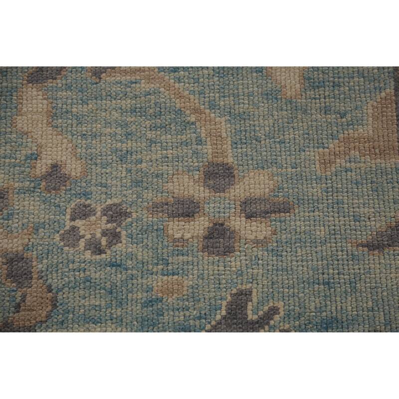Hand Knotted Oriental 100% Wool Carpet Transitional Floral Navy Blue & Blues Oushak Runner Rug - 17' 2'' X 3' 4''