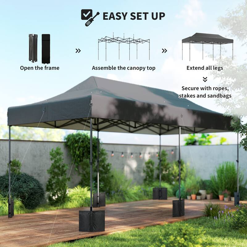 Outsunny 10 x 20 ft Pop Up Canopy Tent, Heavy Duty UPF50+ Outdoor Portable Instant Canopy Shelter with Wheeled Carry Bag