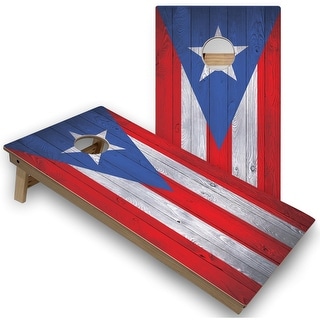 Solid Wood Cornhole Boards - Puerto Rico Flag Design
