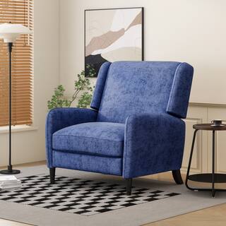 Blue Oversized Textured Fabric Pushback Recliner