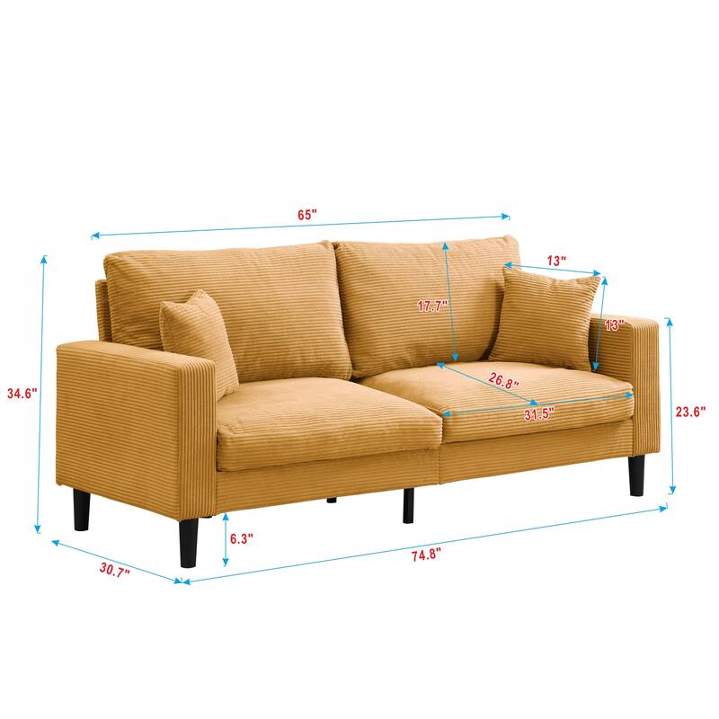 5-Seat Corduroy Sofa Set (3-Seater + 2-Seater) with High-Density Sponge Cushions & Sturdy Hardwood Frame