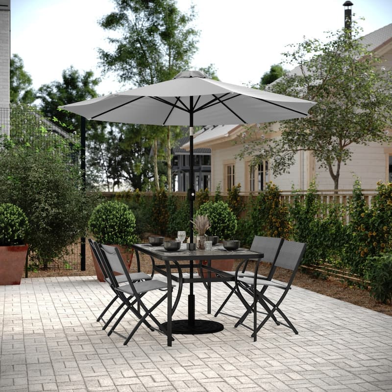 4 Pack Commercial Outdoor Flex Comfort Folding Chair with Metal Frame - Gray
