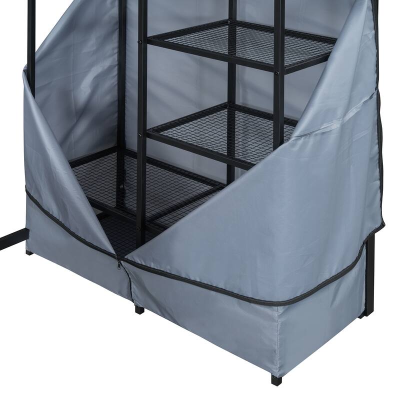 Twin/Full Size Metal Loft Bed Frame with Built In Desk, Power Outlet, Led Light and Wardrobe