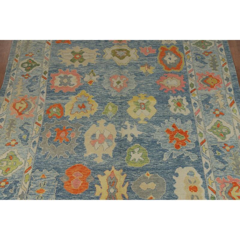 Hand Knotted Oriental 100% Wool Carpet Transitional All-Over Navy Blue & Blues Oushak Area Rug - 12' 9'' X 9' 4''