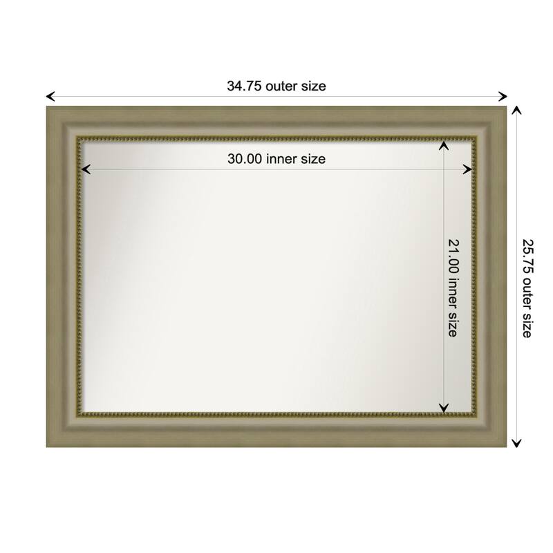 Vegas Silver Framed Non-Beveled Custom Wall Mirror, Bathroom Vanity Mirror - Outer Size: 34.75 x 25.75