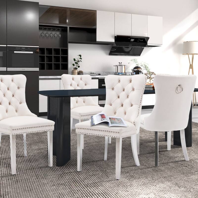 Contemporary Velvet Upholstered Dining Chair Set of 2