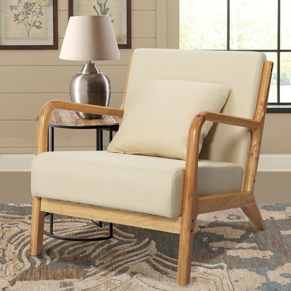 Linen Accent Chairs with Wood Legs Upholstered Lounge Arm Chairs