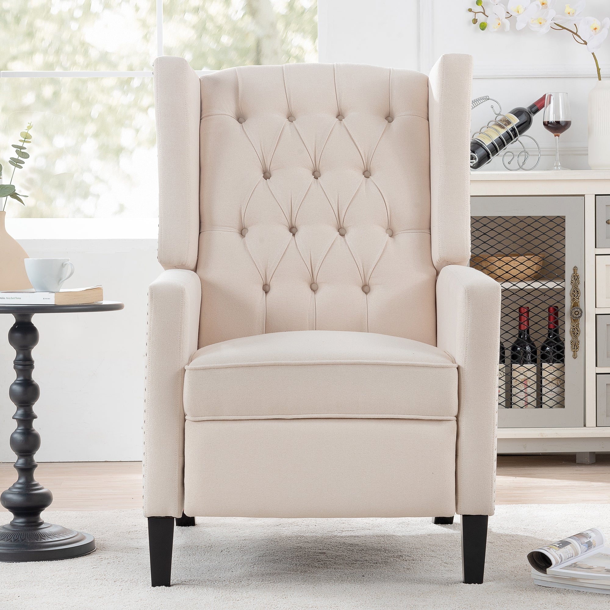 27 Wide Tufted Fabric Wingback Chair Beige
