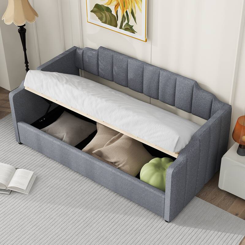 Upholstered Daybed with Underneath Storage, Twin/Full Size Lift Up Storage Daybed Frame Sofa Bed with Support Slats