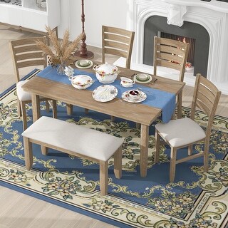 Nestfair 6-Pieces Rustic Wood Dining Table Set with 4 Chairs and Bench ...