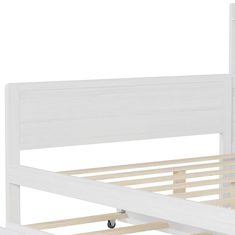 Wooden Twin Size Daybed with Storage Shelves, Multi-functional Bed with Twin Size Trundle Bed and Study Desk