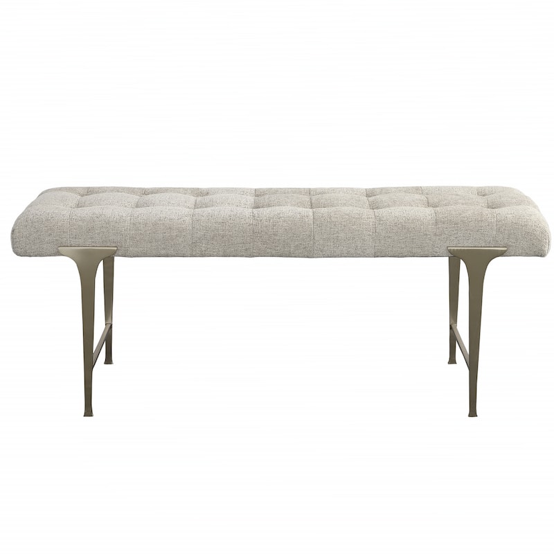 Biscuit Tufted Top Cushioned Bench - 48" - Gray and Champagne Gold