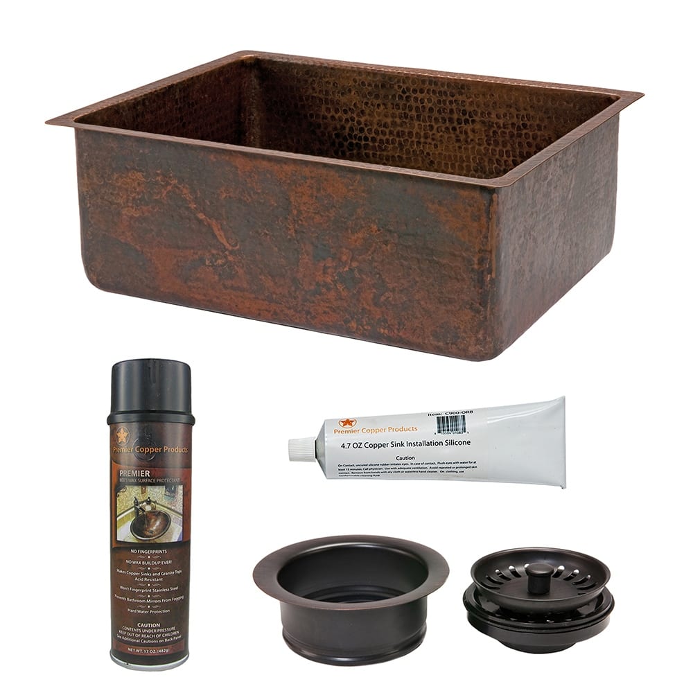 25-in Hammered Copper Kitchen Single Basin Sink with Matching Drain and Accessories (KSP3_KSDB25199)