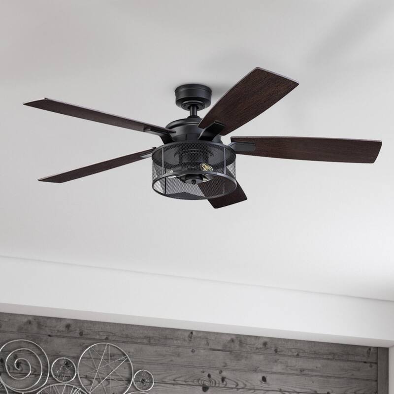52" Honeywell Carnegie Matte Black Industrial Farmhouse LED Ceiling Fan with Light and Remote Control