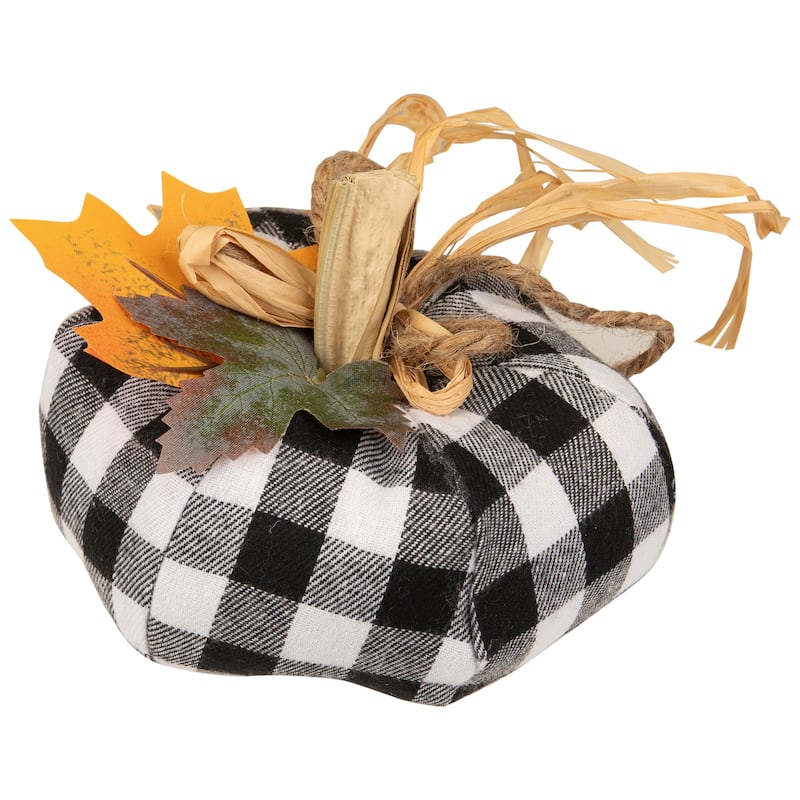 Buffalo Plaid Fall Harvest Pumpkin Decoration - 5" - White and Black