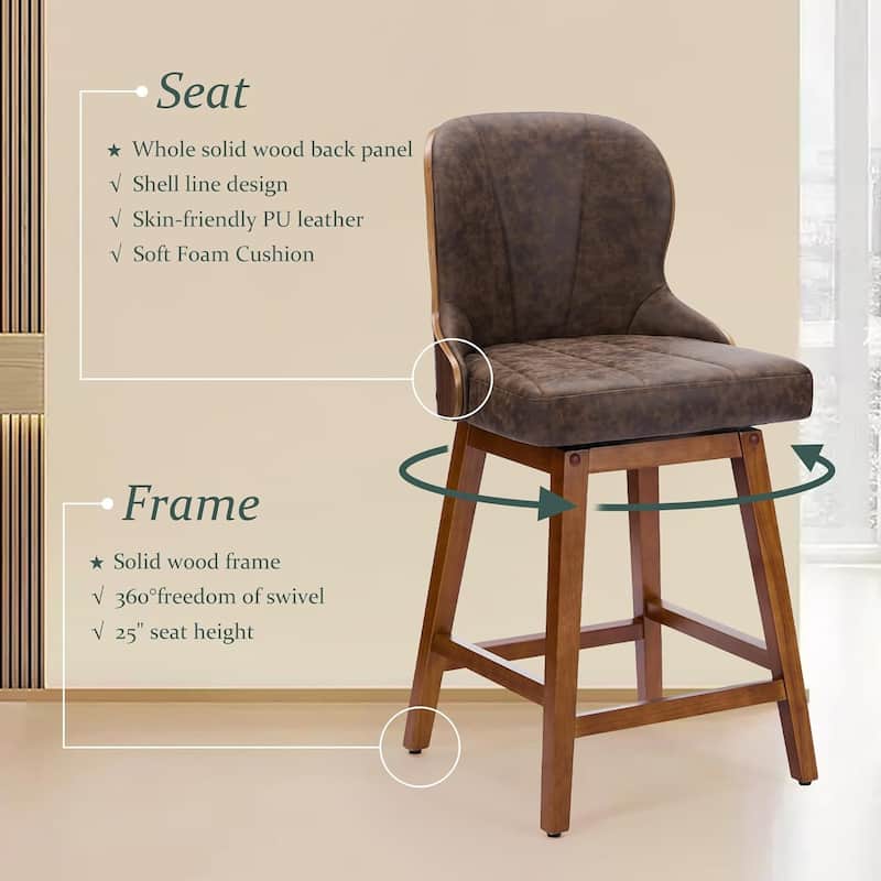 XINMICS 26 Inches Counter Height Bar Stools, Swivel PU Leather Bar Stools with Bentwood Backs, Set of 2/3 - N/A