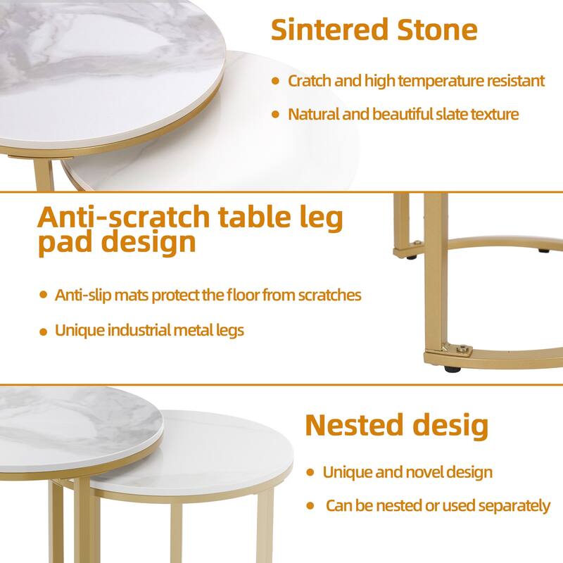 Gold Round Nesting Side Table with Sintered Stone Tops