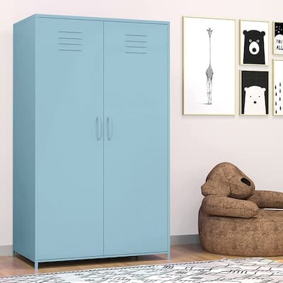 Double Doors Metal Locker Cabinet Storage with Hanging Rod and Shelves for Bedroom School Classroom