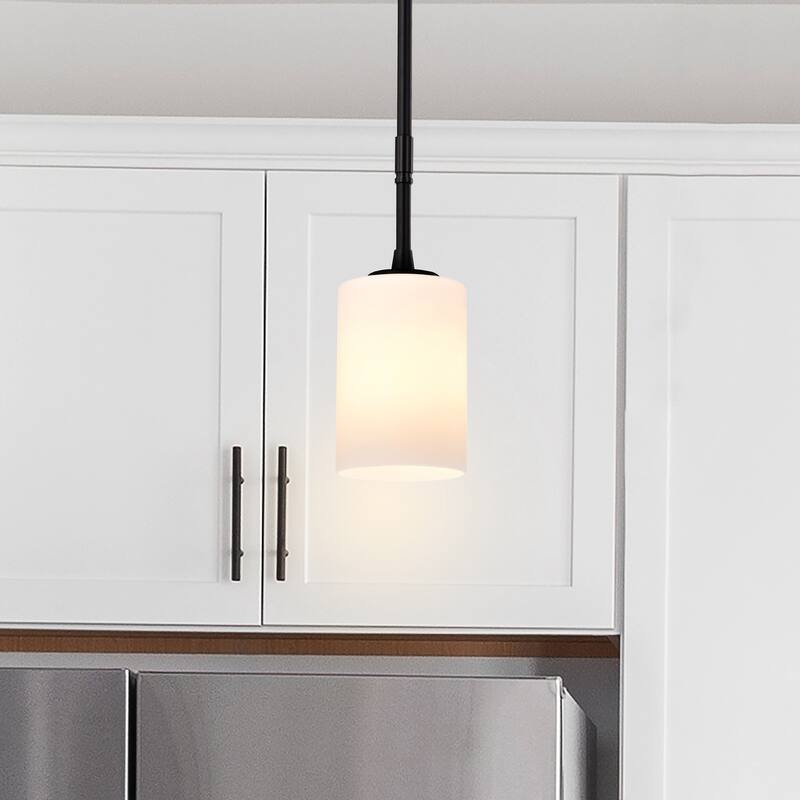 Liam 1 Light Mini Pendant Matte Black White Opal Glass - Matte Black