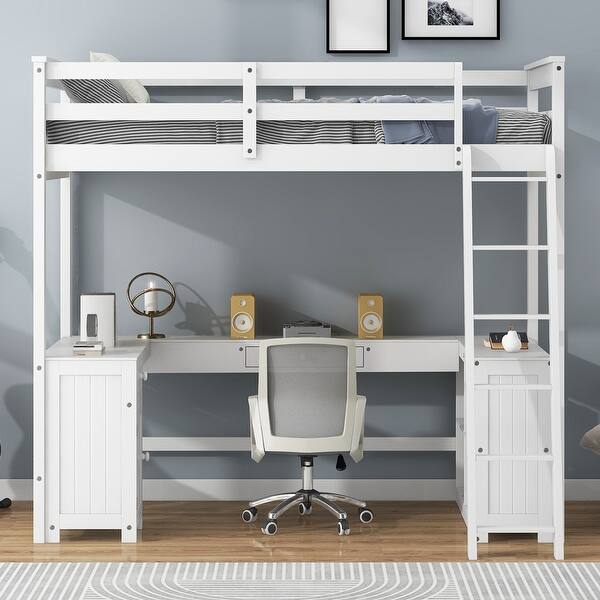 slide 2 of 17, Multiple Storage Twin Size Loft Bed White